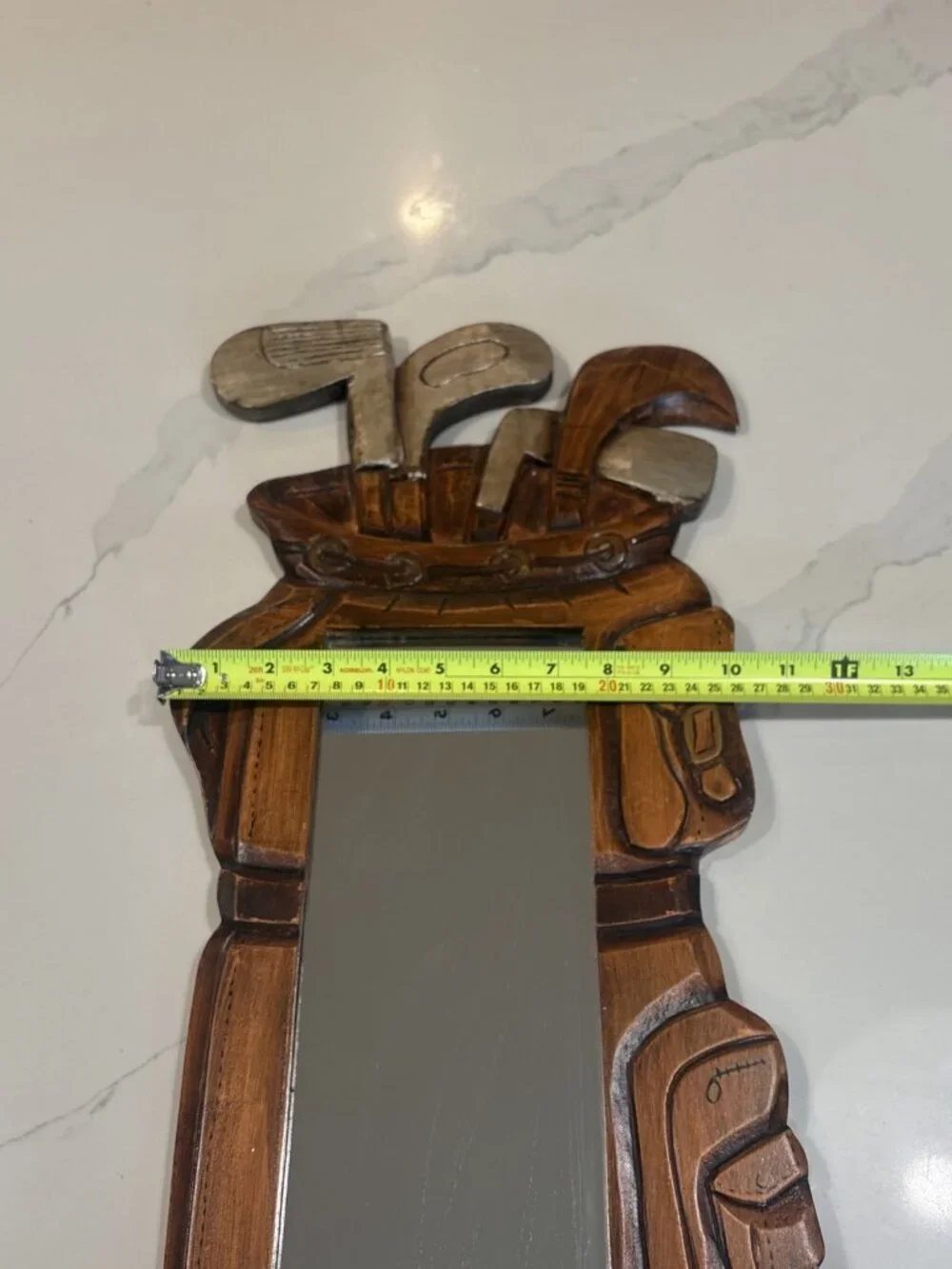 Vintage Wood Golf Bag carved Wall Mirror Decor Clubs And Balls Folk Art Style